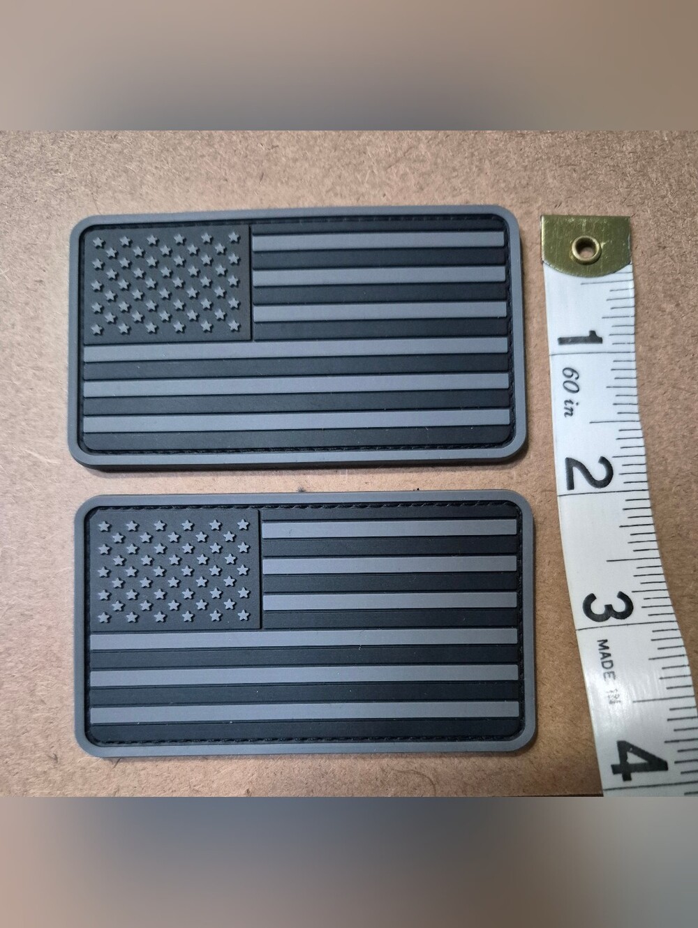 Set Of 2 Black And Grey Gray Tactical American Flag PVC Patches